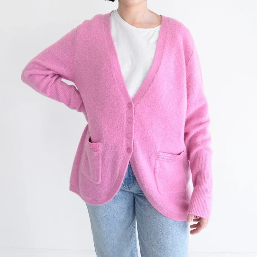 Vintage Faded Glory Pink Classic Ribbed Knit Long Sleeve Casual Cardigan M